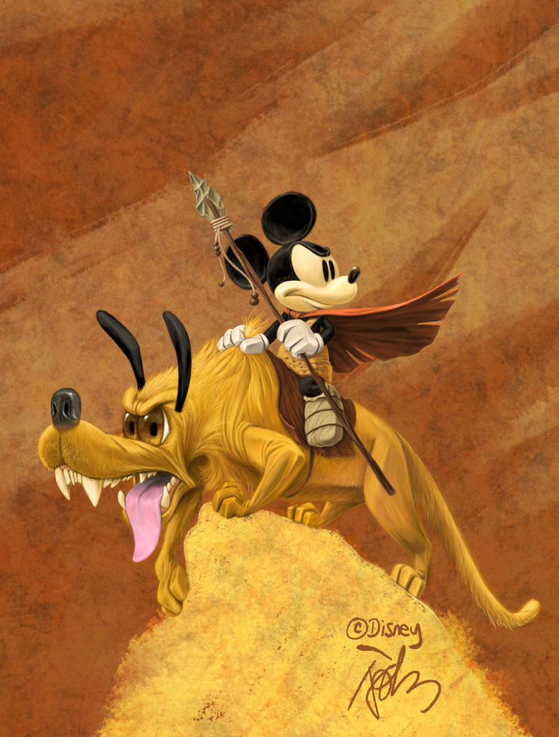 Illustration for article titled Mickey Mouse and Pluto get the Frank Frazetta treatment